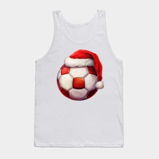 Christmas Soccer Ball in Santa Hat Tank Top